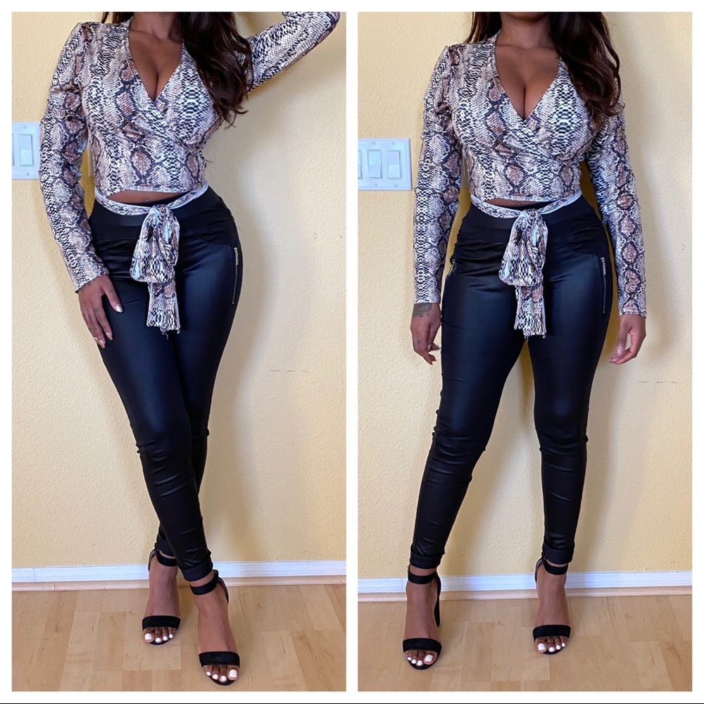 Snakeskin Tie Front Wrap Top